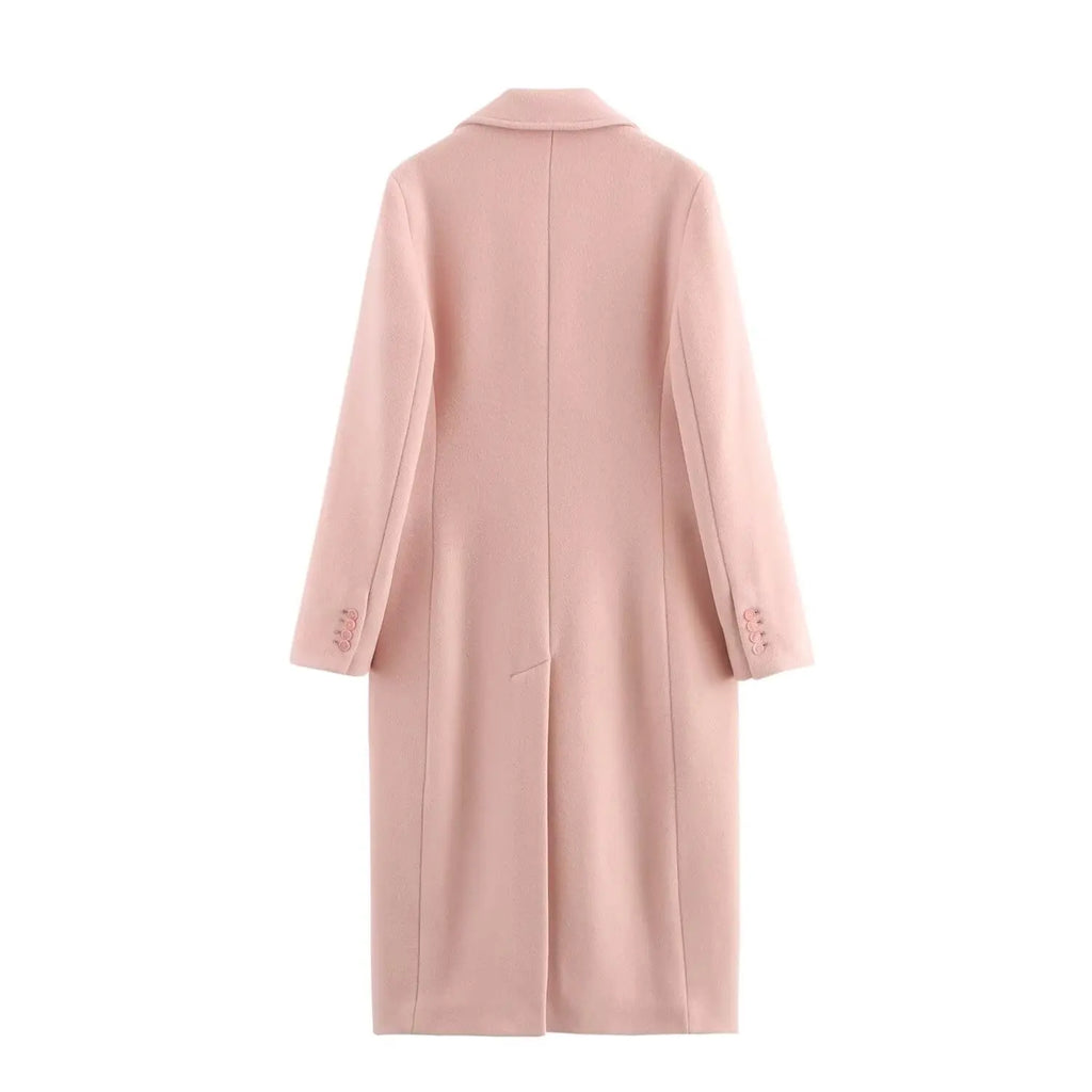 HH Female Autumn Winter Fashion Woolen Long Coat Woman Casual Turn-Down Collar Long Sleeves Pockets Double Breasted Coat