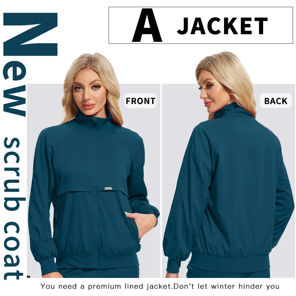 Women Men's Spring Autumn Soft Long Sleeve Jacket Medical Clinical Nurse Coats Hospital Pharmacy Work Top Pocket Dentist Outwear