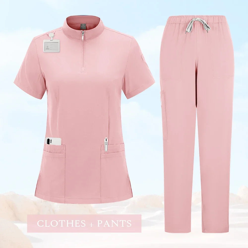 Professional Medical Scrubs for Women Doctor Nurse Uniform Clinical Surgery Outfit Lab Coat Pants Set Spa Beauty Salon Workwear