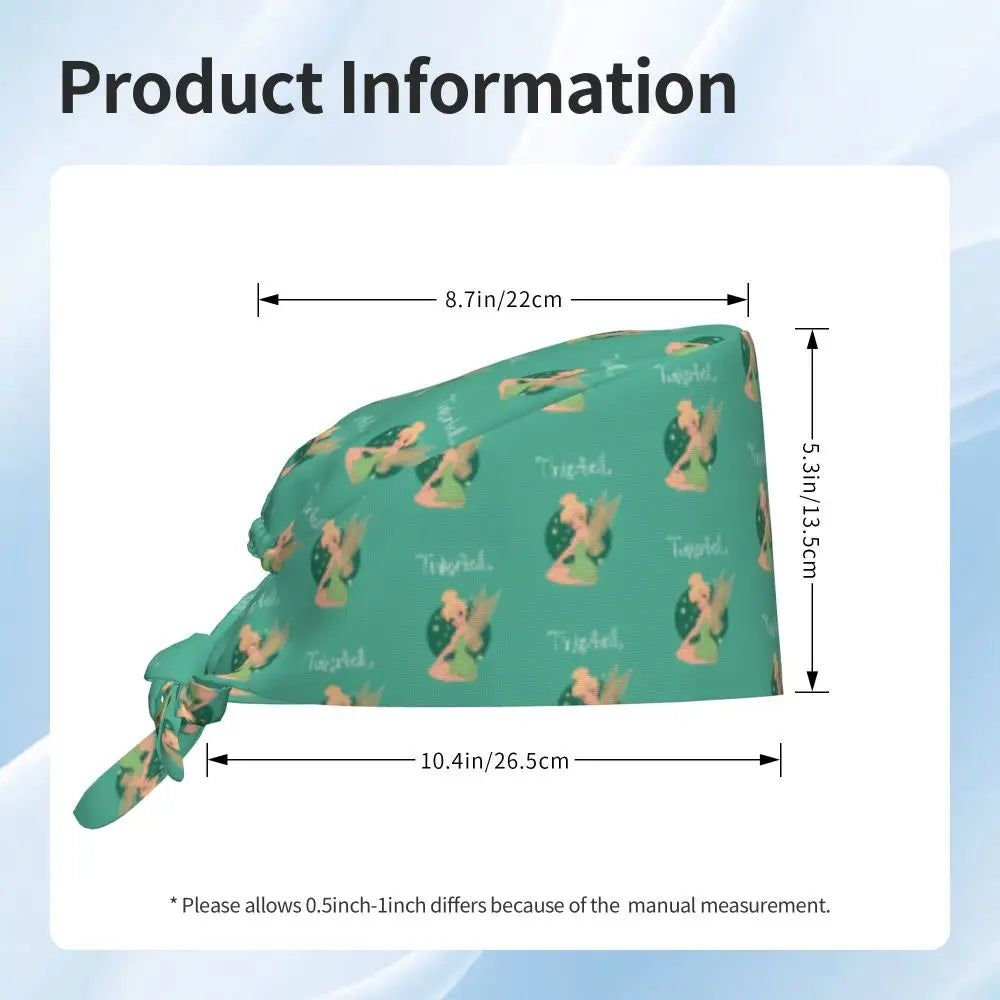 Custom Tinker Bell Breathable Nursing Work Cap Surgical Scrub Caps Unisex Nurse Medical Cap Cartoons Scrubs Hat Medical Surgical