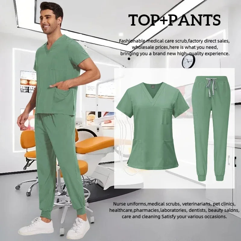Medical Scrub Nursing Surgical Gown High Quality Elastic Scrub Healthcare Pharmacy Solid Color Uniform Wholesale Workwear Unisex