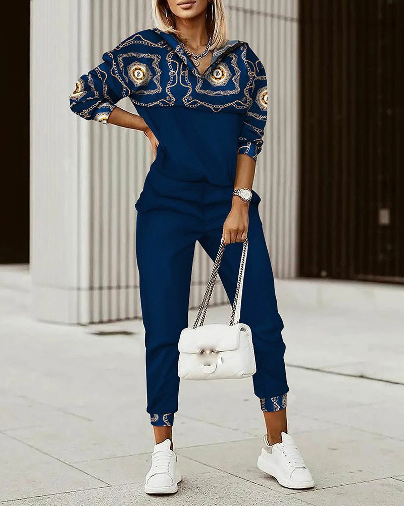 Two Piece Set For Women Print Long Pant Sets 2 Piece Sets Women Outfit Spring Autumn Long Sleeve Fashion Elegant Office Sets