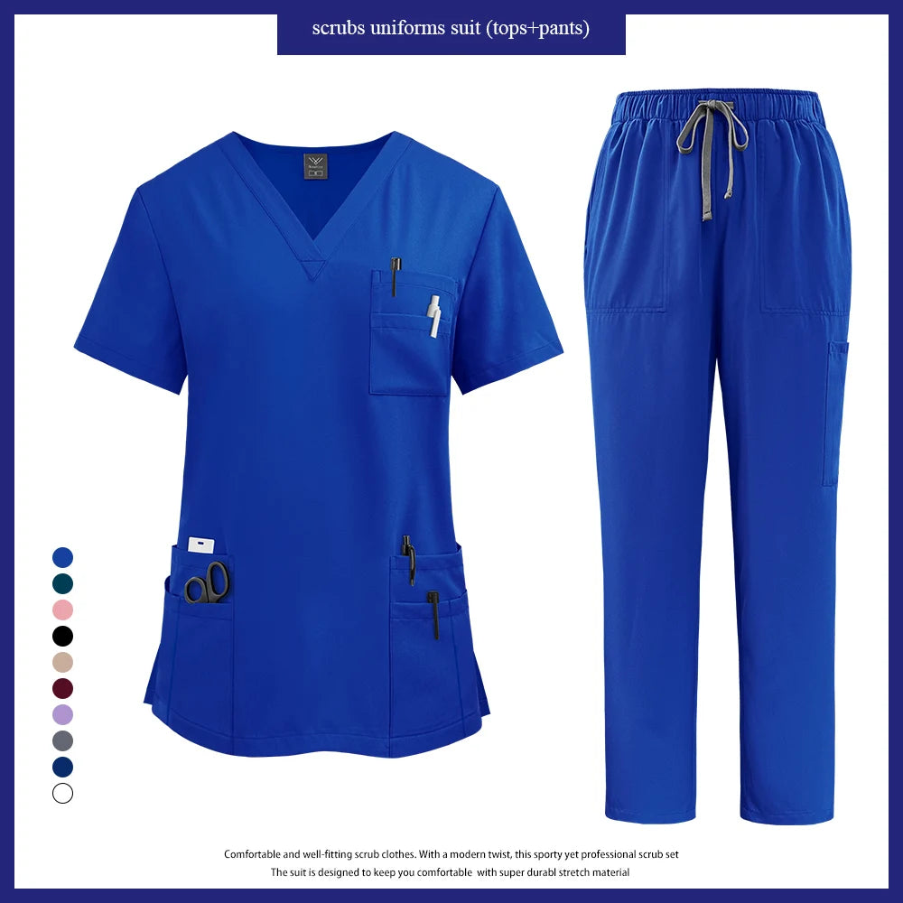 Multicolor Scrub Uniform Women Short Sleeve Tops+Pant Set Nursing Uniform Pet Hospital Doctor Scrub Set Medical Surgery Workwear