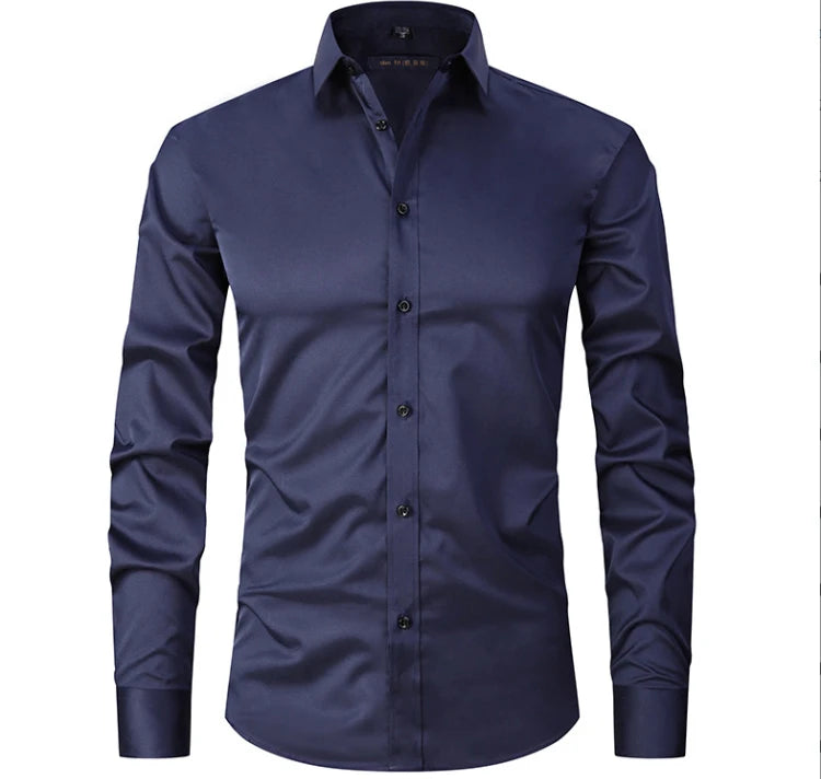 6XL 7XL 8XL Spring and Autumn Shirt Men's Long Sleeve Large Luxury Business Casual Slim Solid Color Wrinkle Free Press