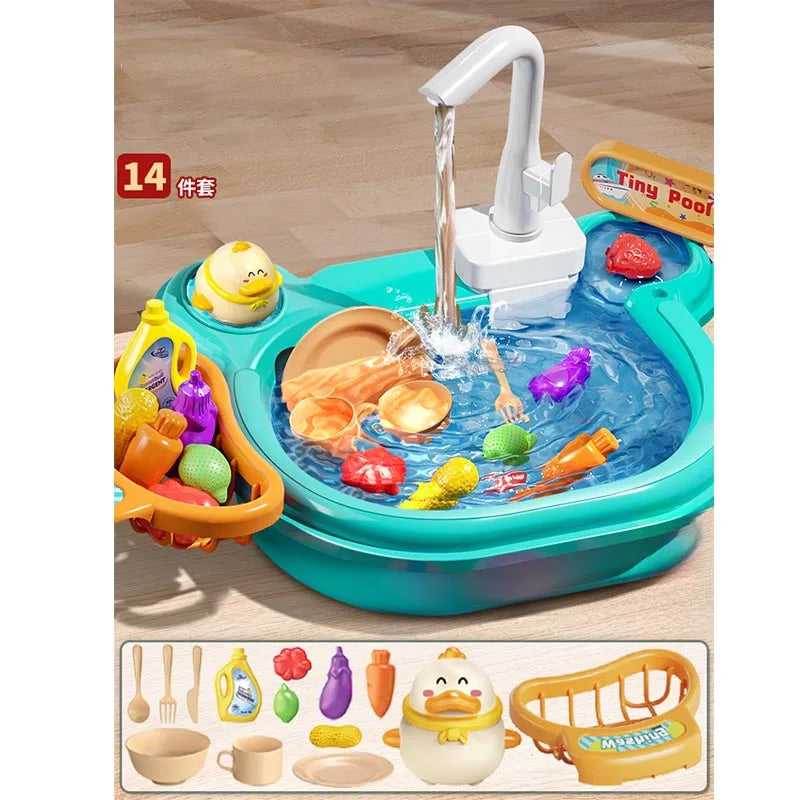 Children's Fishing Toys Electric Pretend Play Toys Dishwashing Basin Toys Gift Kitchen Interactive Toys 2-in-1 Slide Fishing Toy