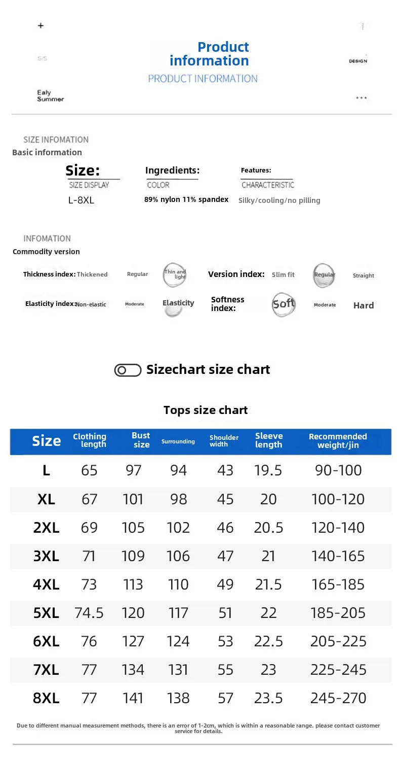 High-Quality Ice Silk T-Shirts Men Plus Size 8XL Male Tshirt Man Tee Shirt Breathable Wearing Tee Tops Running Fast Shipping