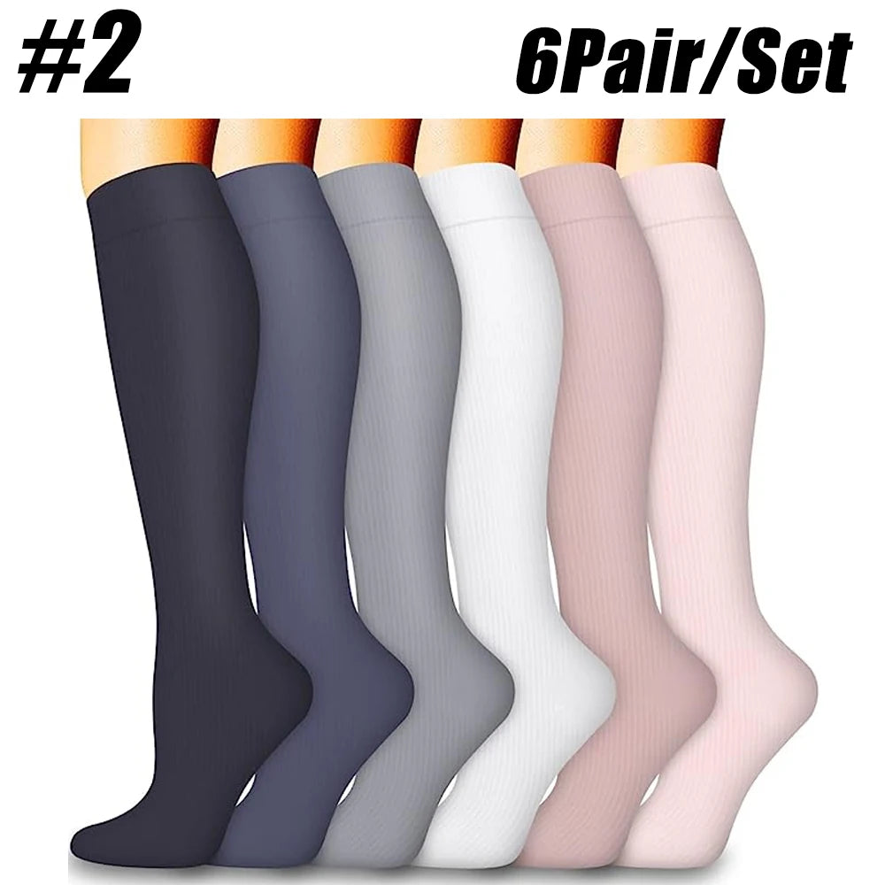 6 Pairs Compression Socks for Women and Men 20-30mmHg-Circulation Support Socks