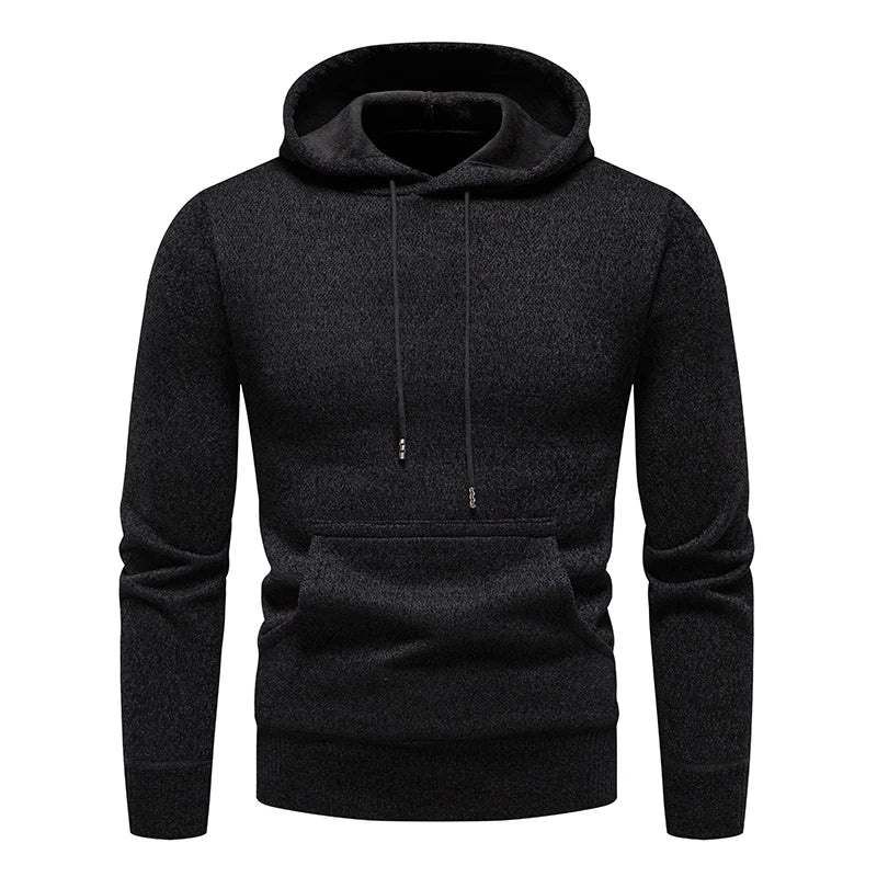 New Autumn Winter Hoodies Men Fashion Hooded Sweatshirts Men Casual Knitted Pullovers Hooded Streetwear Solid Sports Sweatshirts