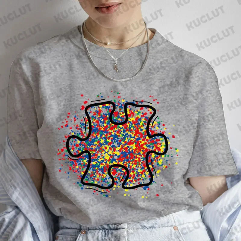 Autism Awareness Love Puzzle Graphic T-shirt for Women Summer Harajuku Streetwear Short Sleeve Tees Female Oversized Clothing