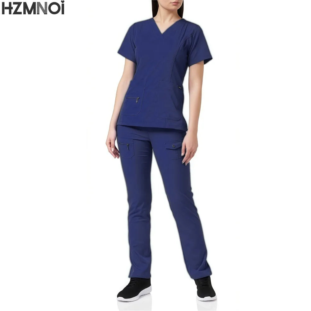 Pants Sets Short Sleeved Top Scrub Solid Color Surgical Gowns Medical Accessories Manicurist Beautician Nursing Scrub Sets Women