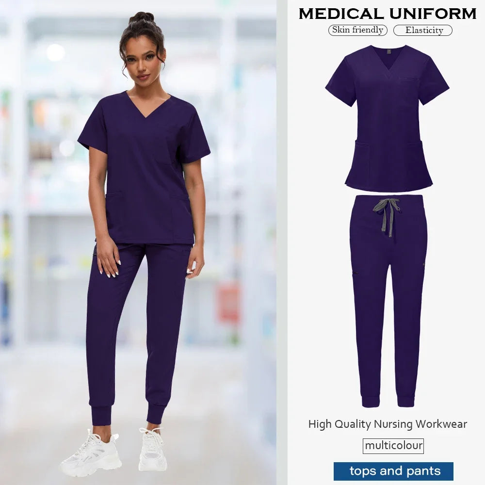 Doctor Nursing Uniforms Multicolour Jogger Suit V-neck Tops Pocket Pants Nurse Scrubs Set New Medical Clinical Clothes Women Men