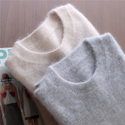 Autumn Winter Sweater Pullover Women's Clothing 100% Mink Cashmere Sweater Pullover O-Neck Basic Long Sleeve Warm Fleece Knitted