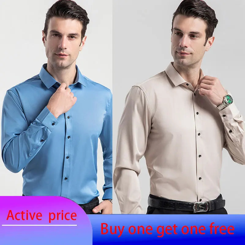 6XL 7XL 8XL Spring and Autumn Shirt Men's Long Sleeve Large Luxury Business Casual Slim Solid Color Wrinkle Free Press