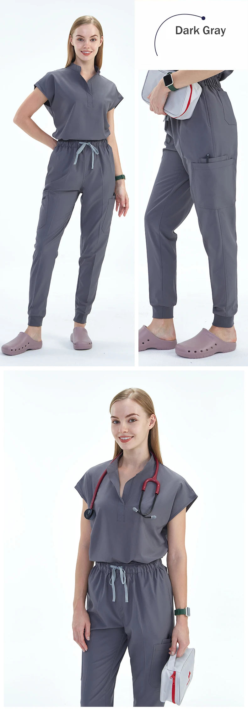 Premium Women's Scrub Sets Mandarin Collar Nurse Uniform Doctor Clothes Tunic Jogger Pant Surgical Scrubs Outfit 10 Pockets S180