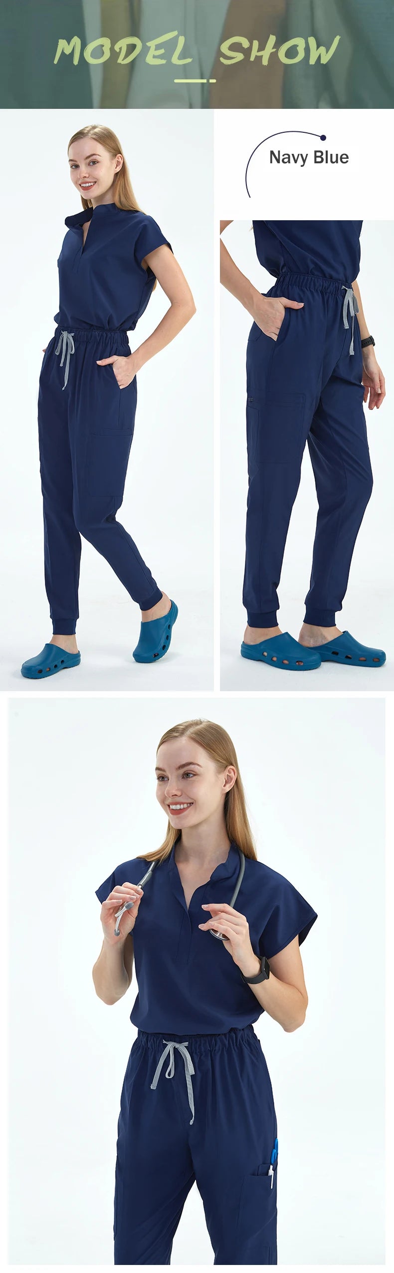 Premium Women's Scrub Sets Mandarin Collar Nurse Uniform Doctor Clothes Tunic Jogger Pant Surgical Scrubs Outfit 10 Pockets S180