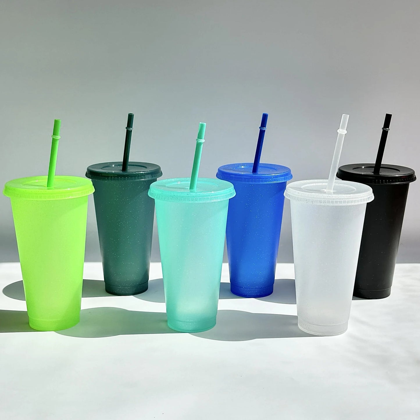 PlasticCupsWithLids And StrawsJuice Milk Tea Coffee CupsDrinking CupCold CupsColor Changing Cups, Glitter Cups ChangingPartyCups