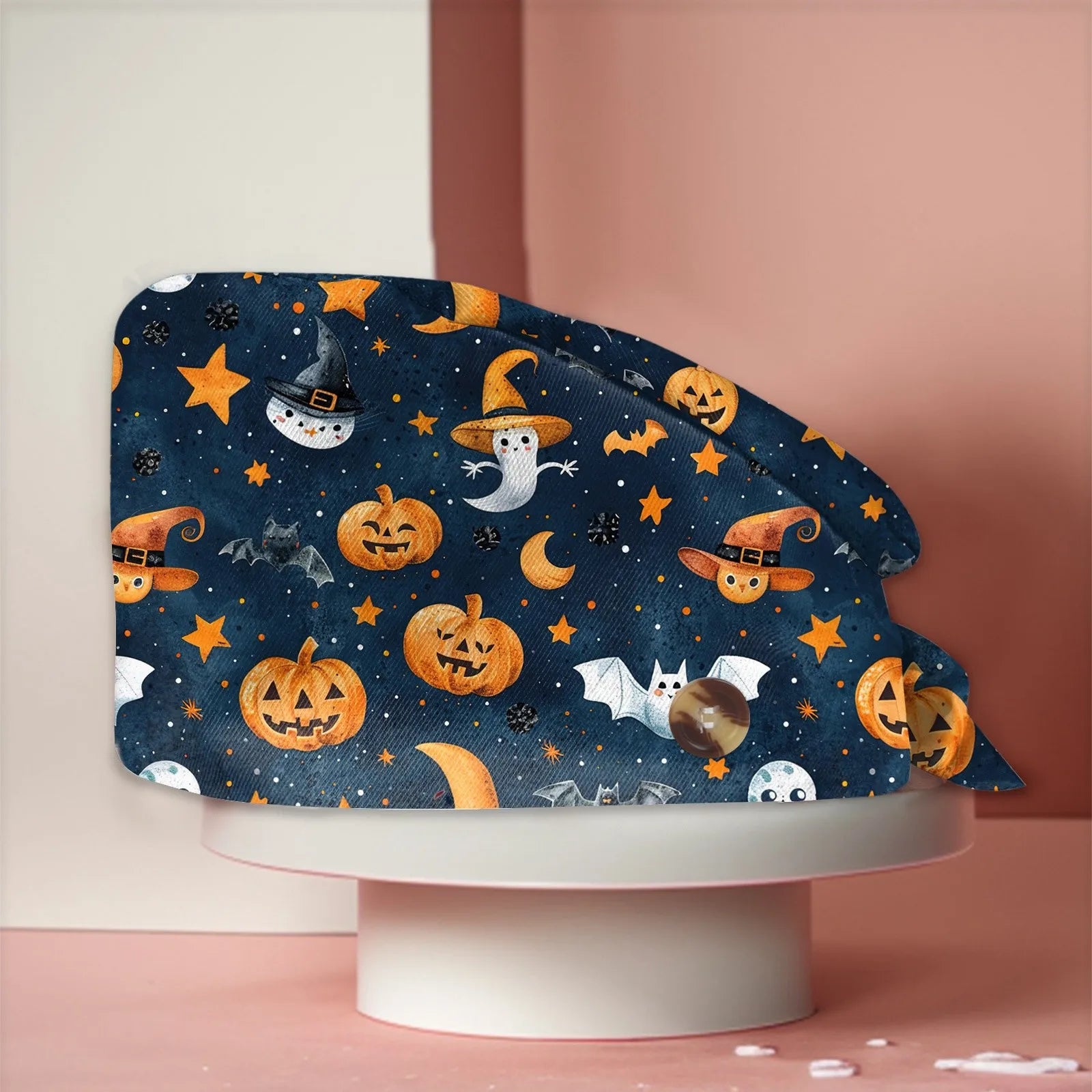 Halloween Print Work Cap Fashionable Casual Women's Printed Elastic Scrub Hat Unisex Work Caps Nurse Accessories Nurse Cap