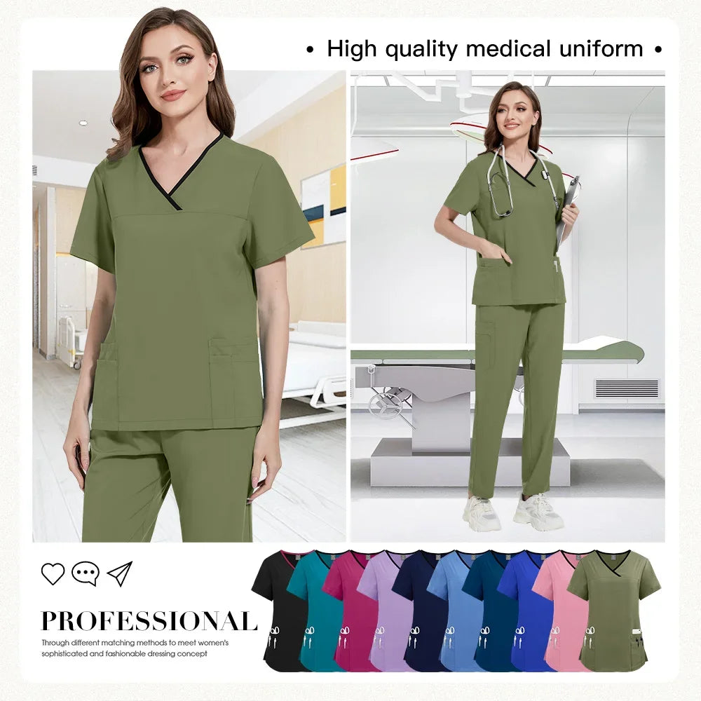 Nurse Uniforms Women Casual Short Sleeved Apparel Set Pharmacy Working Clothes Medical Suits Pet Hospital Doctor Nursing Uniform
