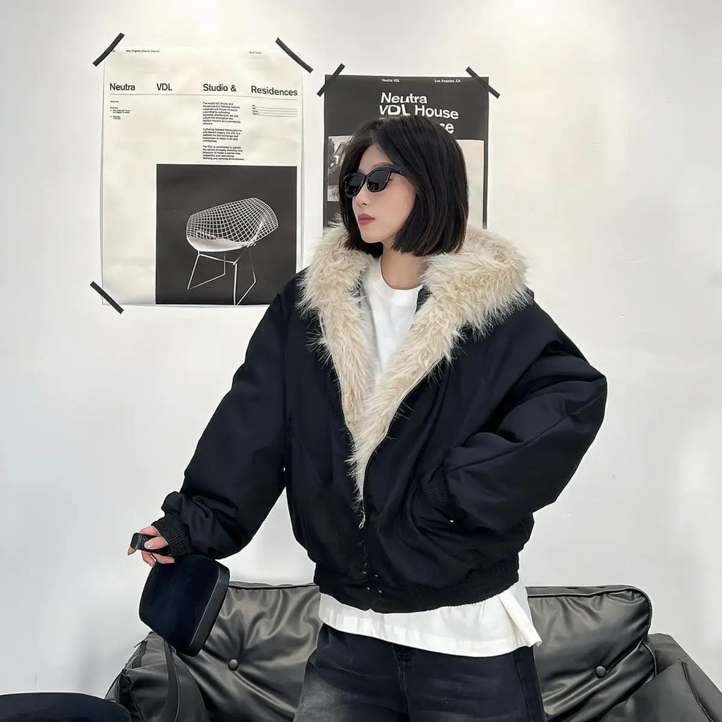 Winter Warm Jacket New High Street Fur Collar Hooded Women's American High-end Sense Versatile Korean Version Coat Trend