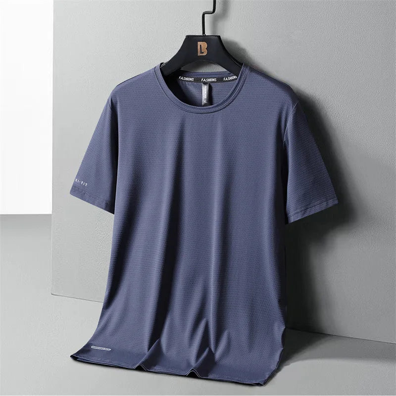 High-Quality Ice Silk T-Shirts Men Plus Size 8XL Male Tshirt Man Tee Shirt Breathable Wearing Tee Tops Running Fast Shipping