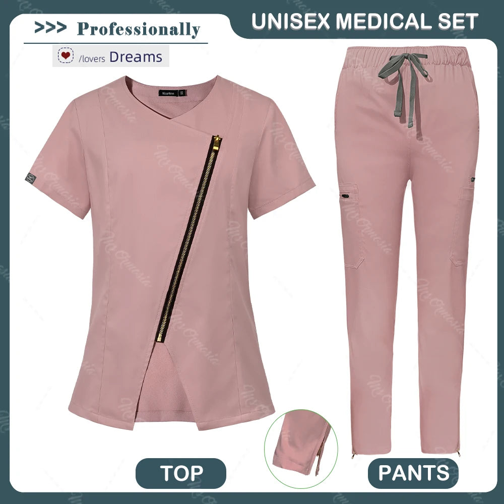 Medical Scrubs Set Women Beautician Spa Workwear Doctor Nurse Nursing Uniforms Pharmacy Dentistry Clothes Pet Shop Vet Work Suit