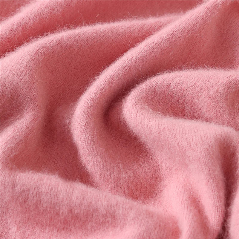 Autumn Winter Sweater Pullover Women's Clothing 100% Mink Cashmere Sweater Pullover O-Neck Basic Long Sleeve Warm Fleece Knitted