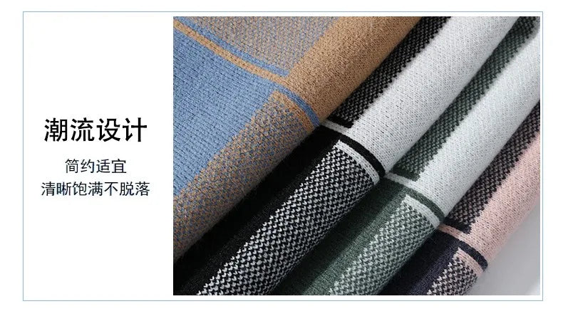 Winter Handsome Plaid Sweater Men Harajuku Mens Jumper Thick Warm Turtleneck Pullover Men High Quality Male Christmas Sweaters