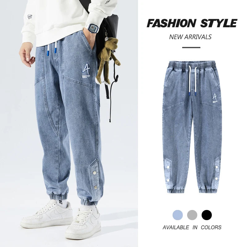 Spring Autumn Plus Size Baggy Jeans Men Hip Hop Streetwear Harem Pants Fashion Embroidery Stretch Cotton Casual Jogger Jeans 8XL