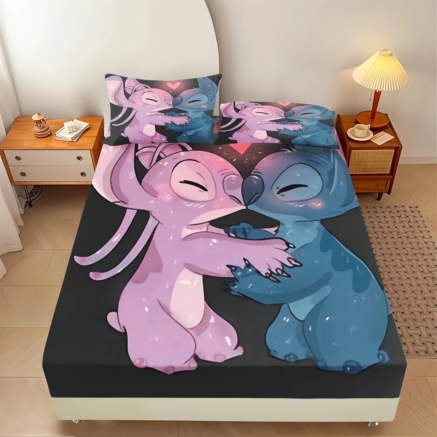 Stitch Anime  Printed Fitted Sheet Suitable For Children And Adults Home Decor Bedding Set Bed Cover Full