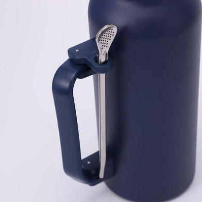 Portable and Simple Car Cup with Spoon Large-capacity Solid-color Handle Cup  Stainless Steel Outdoor Double-layer Insulated Cup