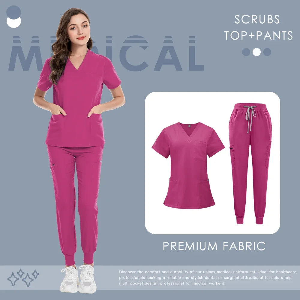 Scrub Set For Men Women Premium Nurse Uniform Medical Jogger Set Hospital Accessories Dental Clinic Lab Workwear Scrub Top Pants