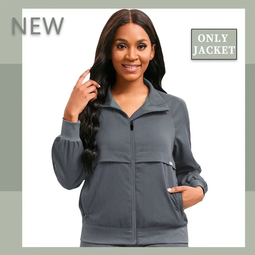 Oversized Long Sleeve Jacket With Pocket Medical Scrub Top Thick Warm Up Coat Doctor Nurse Uniform Hospital Workwear Clinic Coat