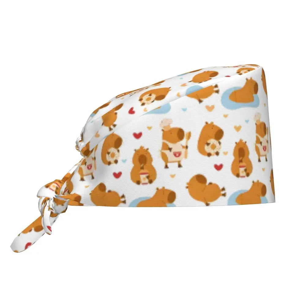 Custom Cartoon Capybara Medical Staff Scrubs Hat Women Men Comic Doctor Nursing Surgical Cap Scrub Caps