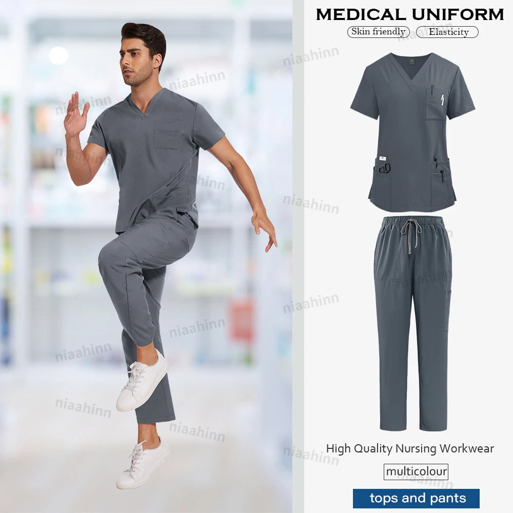 Wholesale Medical Uniforms Scrub Top Pants Sets Nurse Doctor Work Uniform Pet Grooming Veterinary Dentistry Uniform Scrub Unisex