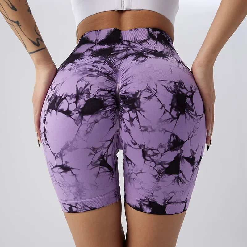 Tie-Dye Yoga Shorts for Women High Elastic Gym Shorts Push Up Sports Shorts Running Workout Fitness Women Short Sports Leggings