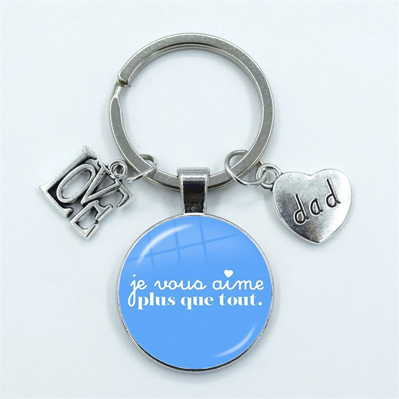 I Love Dad Keychain My Dad Is A Super Hero Pendant Glass Dome Cabochon Key Ring Father's Day Best Gift