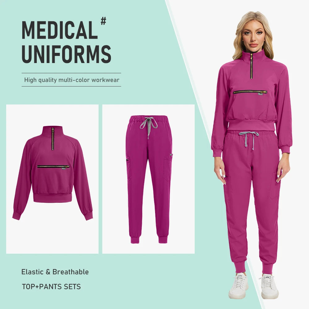 Nurse Nursing Medical Scrub MultiColor Jogging Pants Set Long Sleeved Jacket Workwear Set Hospital Clinical Uniform Woman Female