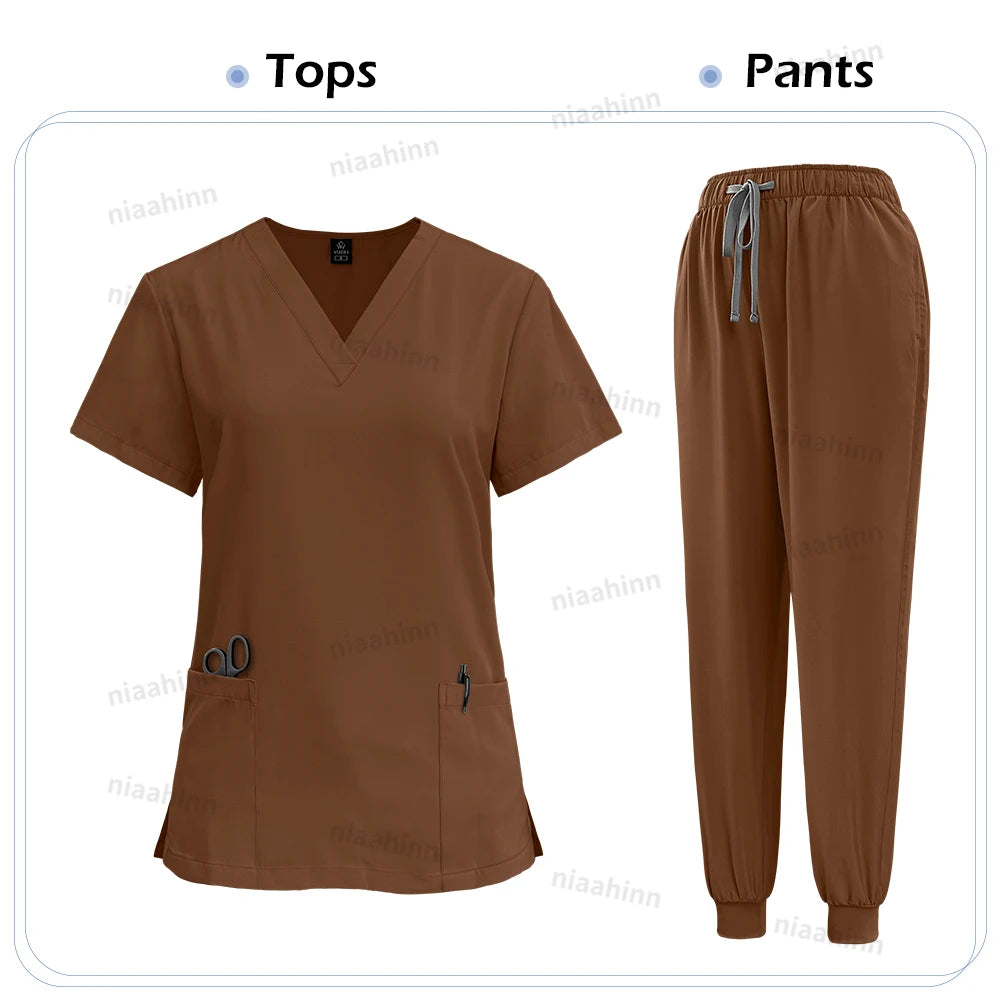 Medical Scrub Nursing Surgical Gown High Quality Elastic Scrub Healthcare Pharmacy Solid Color Uniform Wholesale Workwear Unisex