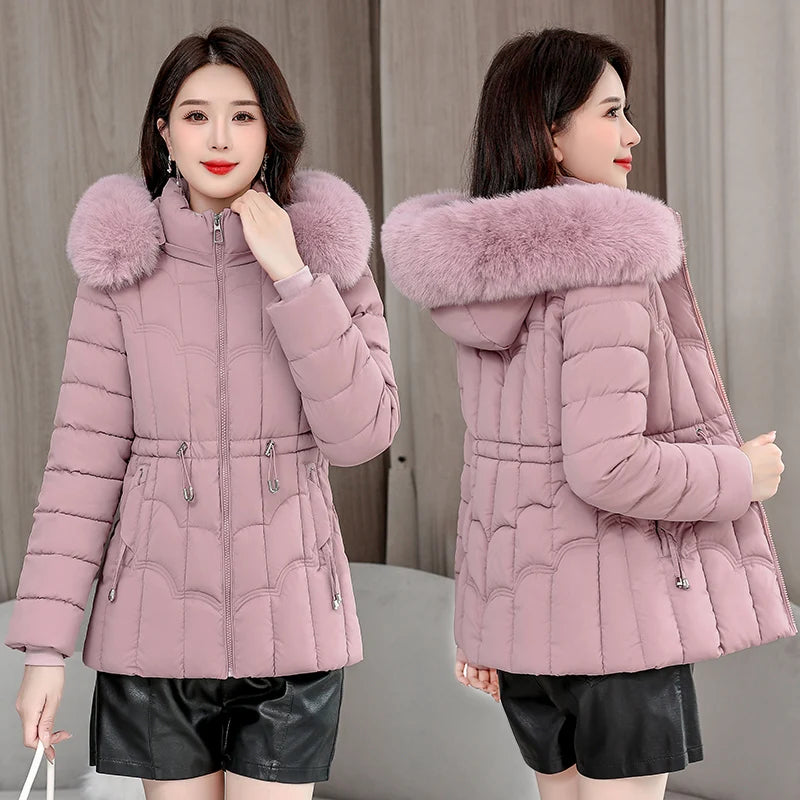 Winter  New Down Jacket Women Parkas Fashion High-Quality Warm Cotton Padded Coat Ladies Short Overcoat Hooded Overwear Tops