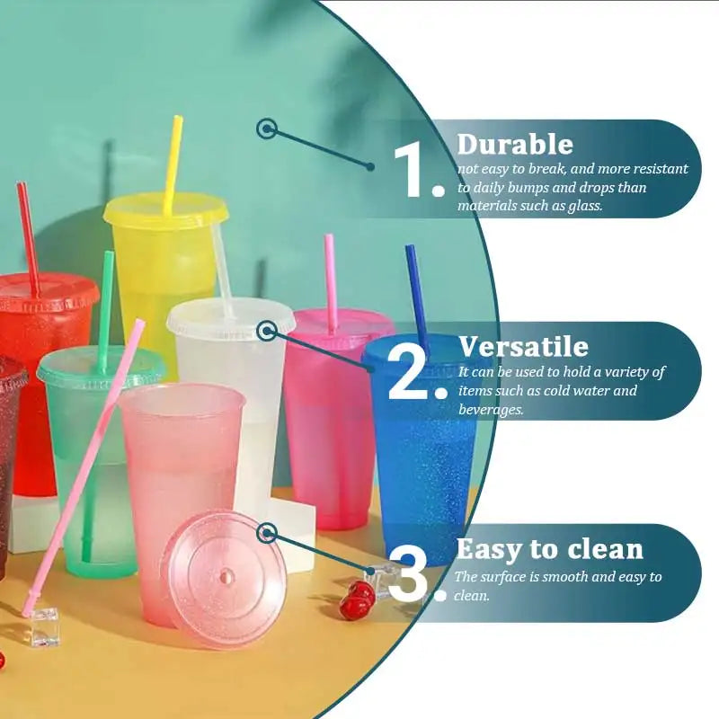Cups withStrawsandwithStraw ReusableWaterBottle Iced CoffeeTravel Mug AdultsPlastic Cups forPartiesMixedcolor24oz