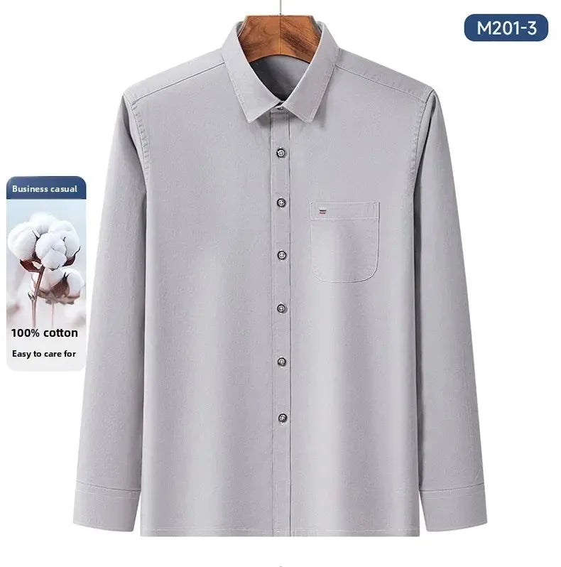 S-7XL New 100% Pure Cotton Men's Shirts Long Sleeves Solid Color Soft Regular Fit Casual Shirt Pocket Social Blouse Male Clothes