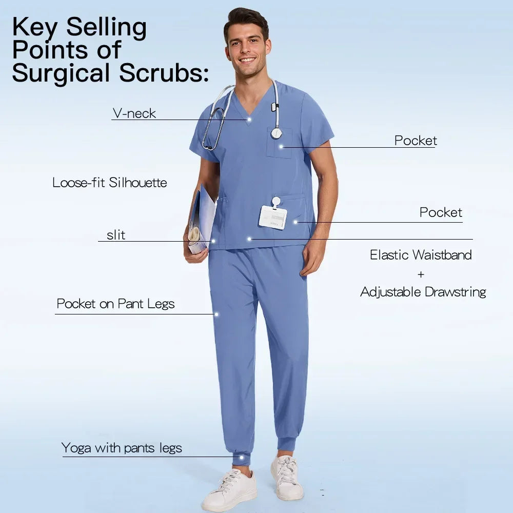 Medical Scrub Nursing Surgical Gown High Quality Elastic Scrub Healthcare Pharmacy Solid Color Uniform Wholesale Workwear Unisex