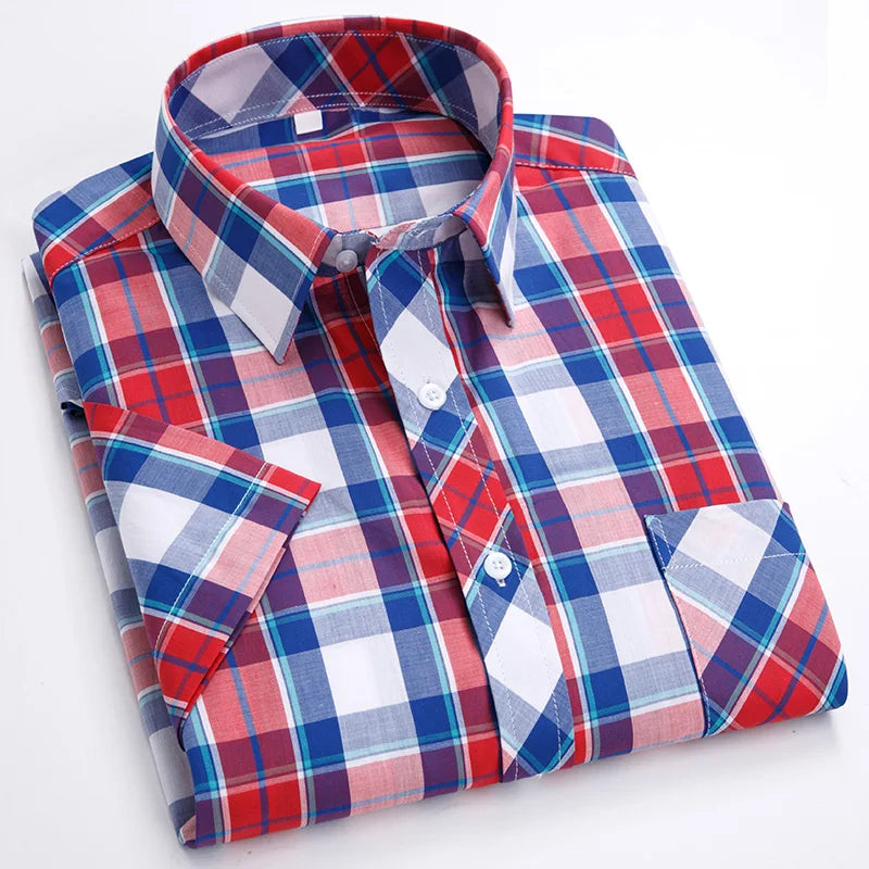 Plus Size 8XL 7XL New Men's Shirts Short Sleeve Cotton Plaid Shirt Summer Fashion Thin Soft Classic Basic Casual Male Clothing