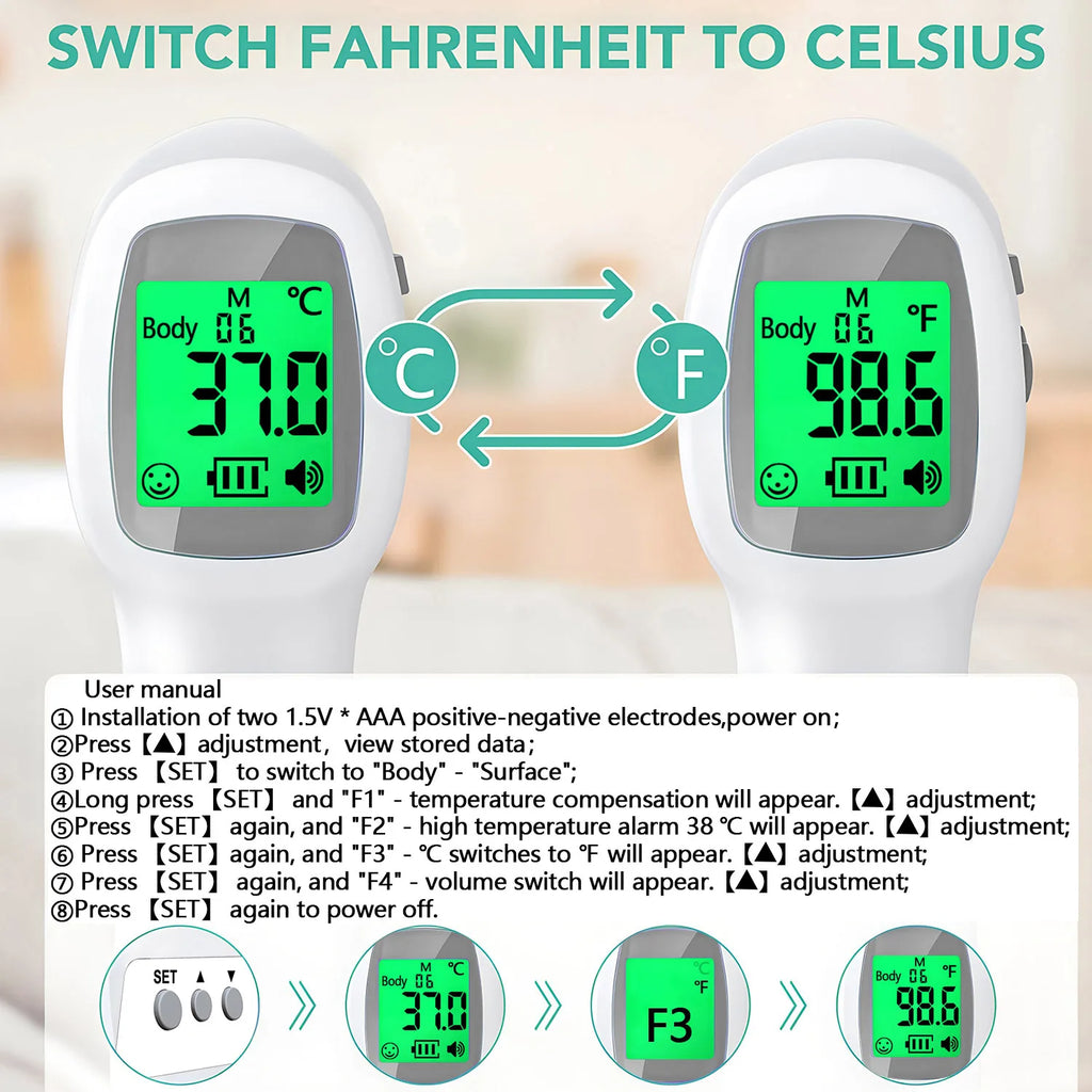 Portable Medical Thermometer & Oximeter Set | Non-Contact Ear IR Thermometer for Child Adult Body Temperature & Blood Oxygen Mon