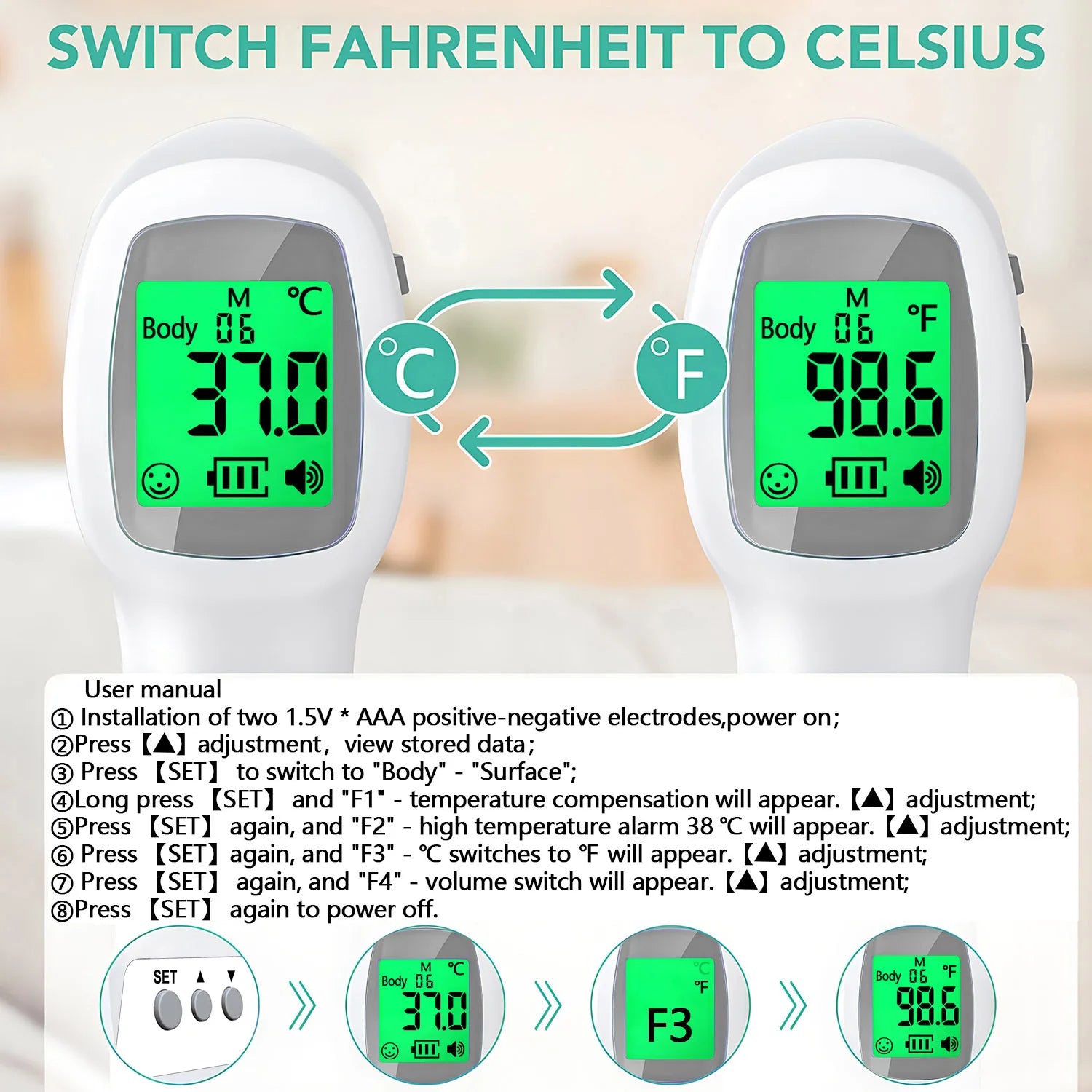 Portable Medical Thermometer & Oximeter Set | Non-Contact Ear IR Thermometer for Child Adult Body Temperature & Blood Oxygen Mon