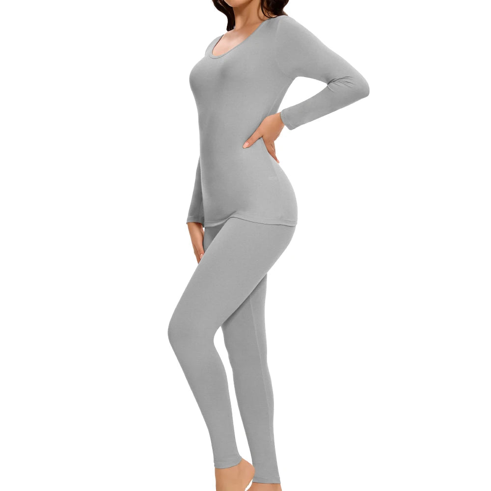 Plus Size Winter Thermal Underwear Suits Women's Long-Sleeved Tops Pants 2PCS Soft Comfortable Ladies Layer Clothing 6 Color