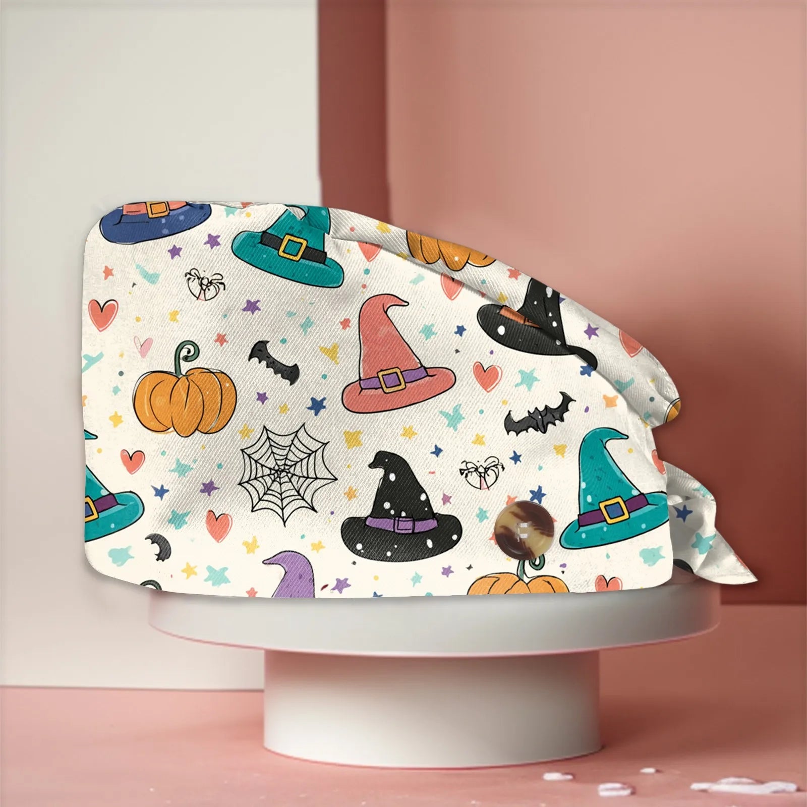 Halloween Print Work Cap Fashionable Casual Women's Printed Elastic Scrub Hat Unisex Work Caps Nurse Accessories Nurse Cap