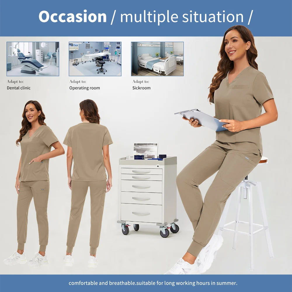 Hospital Scrub Sets Uniform Women Jogger Suit Nurse Accessories Medical Surgical Scrub Sets Pharmacy Healthcare Work Wear Unisex