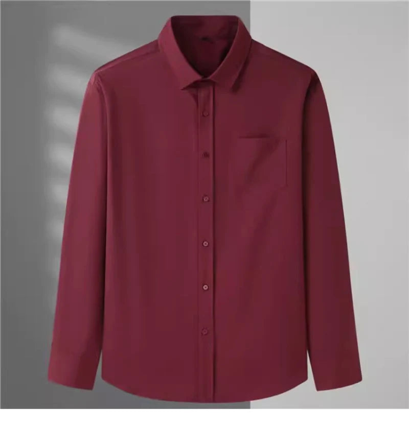 Spring and Autumn Large Size 15XL Men's Long-sleeved Shirt High Elastic Solid Color Shirt 12XL 11XL 10XL 9XL 8XL 7XL 200kg
