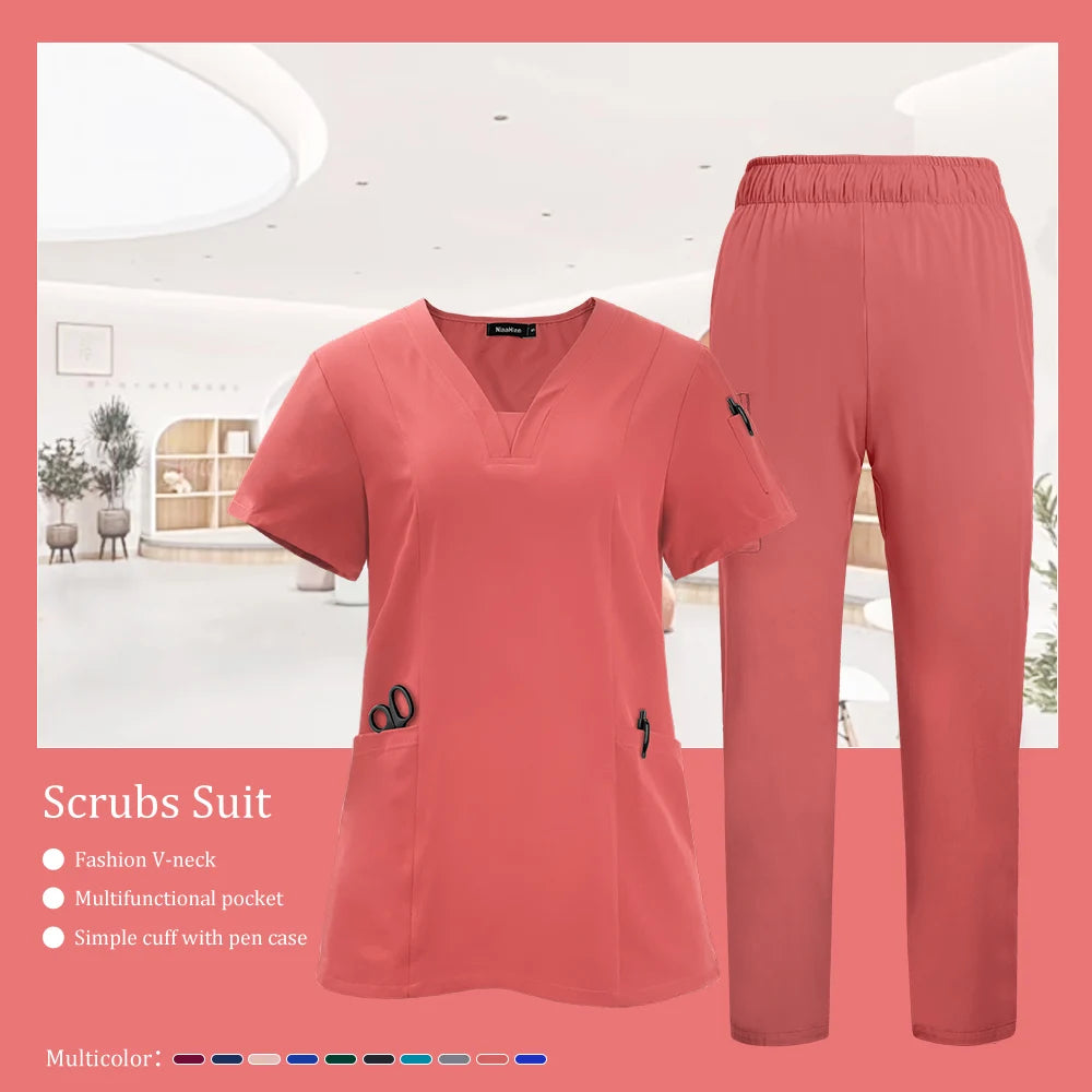 Pet Grooming Institutions Scrub Set Unisex V-Neck Beauty Salon Work Clothes Spa Uniforms Dentistry Surgical Scrub Tops Pants Set